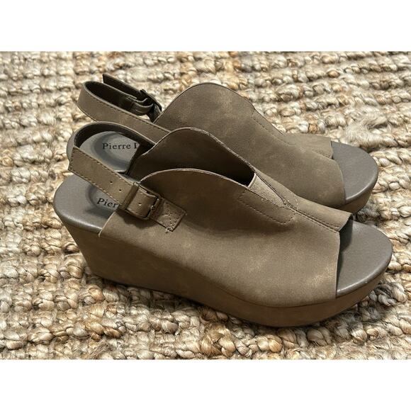 Pierre Dumas Brown Suede Slingback Wedge Platform Sandals Size 10 Open Toe - Picture 1 of 8